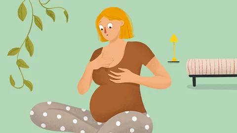 Ilustración de una mujer embarazada con picor en los pezones